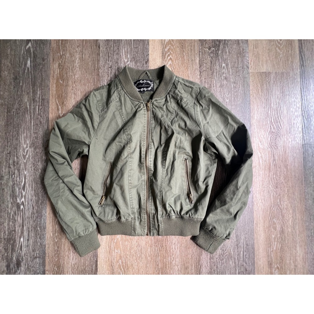 Ambiance Bomber Jacket Womens Large Olive Green Zip Up Utility Lightweight